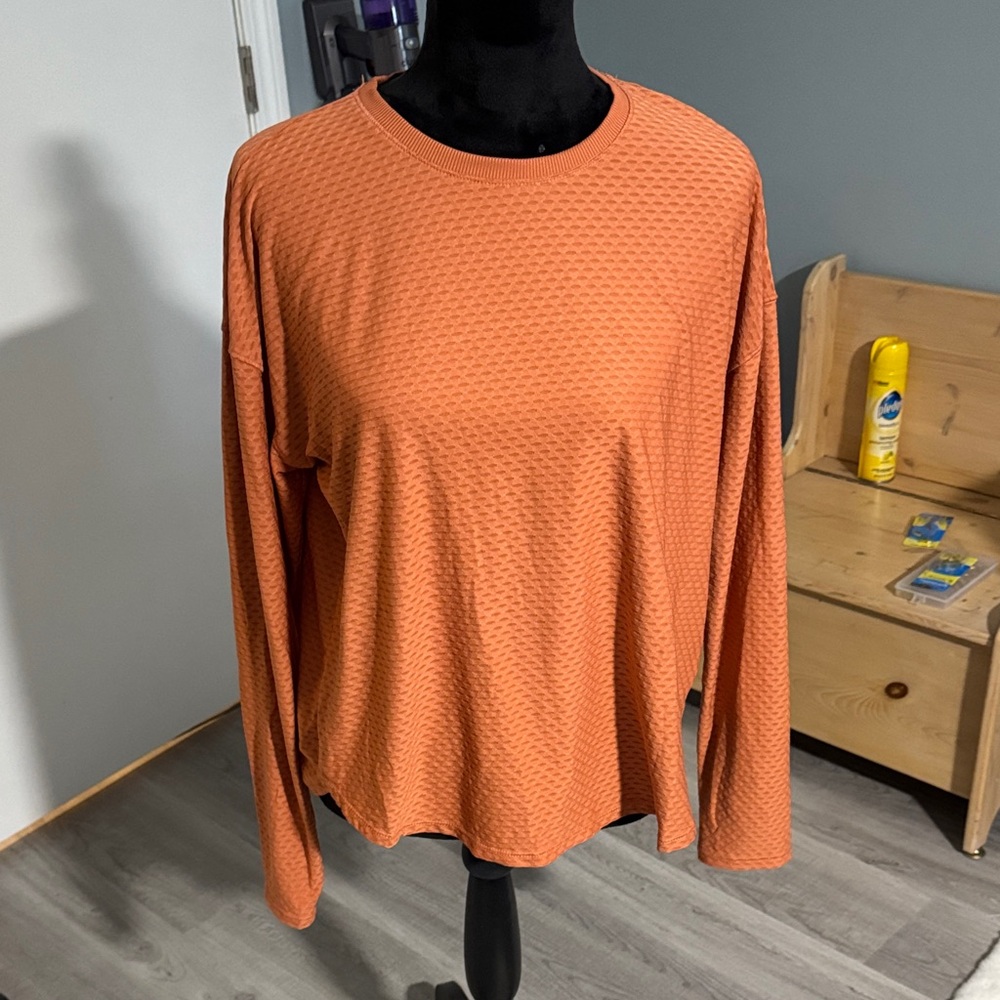Orange Textured Long Sleeve Top